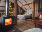 Bed and log burner Bed and log burner
